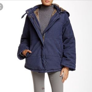 Free People Quilted Denim Coat with Sherpa Lining